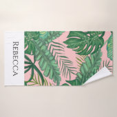 トロピカルパ葉ームスストライプ名ピンクビーチタオル バスタオル (バスタオル)