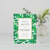 トロピカルパ葉ームビーチ結婚式保存日 箔招待状ポストカード (立ち正面)