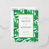 トロピカルパ葉ームビーチ結婚式保存日 箔招待状ポストカード (正面/裏面)
