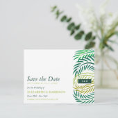 トロピカルパ葉ームビーチ結婚式、日付を保存 ポストカード (スタンド正面)