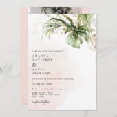 トロピカルパ葉ームビーチ金ゴールド結婚ズ 招待状 (正面/裏面)