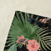 トロピカルパ葉ームフローラモノグラムブラックバ ビーチタオル (インサイチュ)