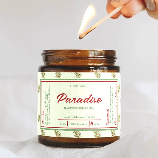 トロピカルパ葉ームラップのまわりにキャンドルラベル 長方形シール