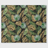トロピカルパ葉ームンステフェイクラ金ゴールドグリッター ラッピングペーパー (フラット)