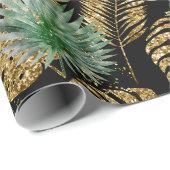 トロピカルパ葉ームンステフェイクラ金ゴールドグリッター ラッピングペーパー (ロールコーナー)