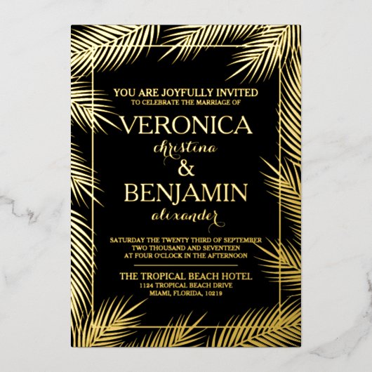 トロピカルパ離れームビーチ結婚式実在 箔招待状 (正面)