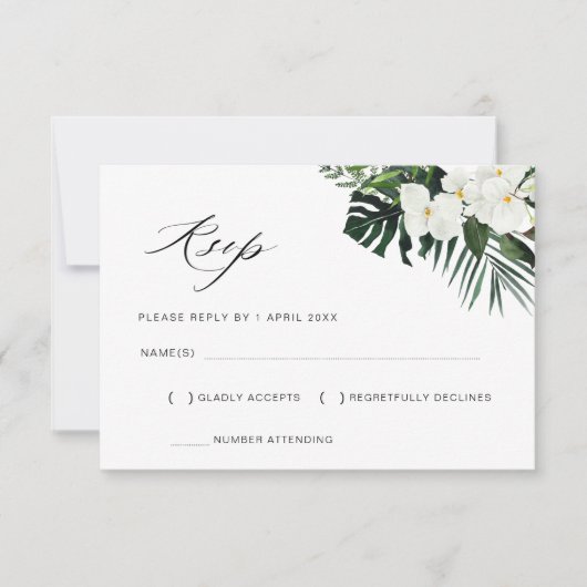 トロピカルパ離れームフローラ結婚式RSVPカード 出欠カード (正面)