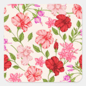 トロピカルヒビスカスとプルメリアの花柄 スクエアシール (正面)