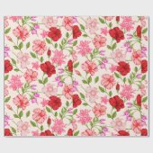 トロピカルヒビスカスとプルメリアの花柄 ラッピングペーパー (フラット)