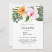 トロピカルヒビスカスと葉の水彩花 招待状 (正面)
