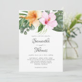 トロピカルヒビスカスと葉の水彩花 招待状 (スタンド正面)
