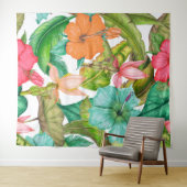 トロピカルヒビスカス ハワイアン ウォーターカラー フローラル テープ タペストリー (インサイチュ(横))