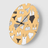 トロピカルビキニ：手描き夏のパターン ラージ壁時計 (傾斜)