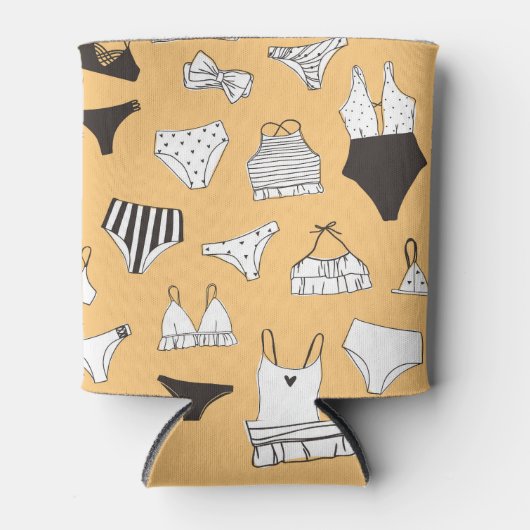 トロピカルビキニ:手描き夏のパターン 缶クーラー (正面)