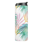 トロピカルビブピンク&ティール(緑がかった色)ウォーターカラーパームリーフ タンブラー (回転左)