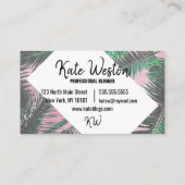 トロピカルビベスタイポグラフィピンクウォーターカラーパームズ 名刺 (裏面)