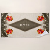 トロピカルビベスハイビスカスポリネシアハワイアン ビーチタオル (正面)