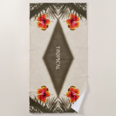 トロピカルビベスハイビスカスポリネシアハワイアン ビーチタオル (正面)