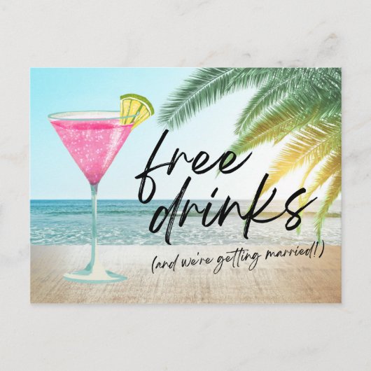 トロピカルビーチおもしろいウェディング日付を保存 案内ポストカード (正面)