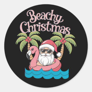 トロピカルビーチでのクリスマス サンタのビーチバカンス ラウンドシール