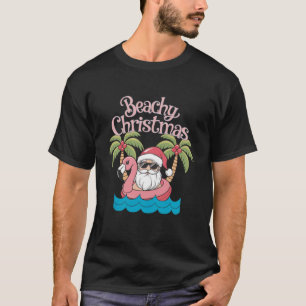 トロピカルビーチでのクリスマス サンタのビーチバカンス Tシャツ