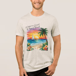 トロピカルビーチでの壮麗な夕日、バケーション トライブレンドTシャツ