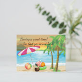 トロピカルビーチでバケーション中の豚 ポストカード (スタンド正面)