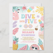 トロピカルビーチで5歳の誕生日パーティーにダイブ 招待状 (正面)