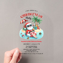 トロピカルビーチとサンタのクリスマスパーティー アクリル招待状