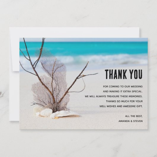 トロピカルビーチとホワイトシーシェルありがとう サンキューカード (正面)