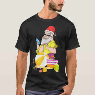 トロピカルビーチのおかしいサンタハワイサマークリスマス Tシャツ