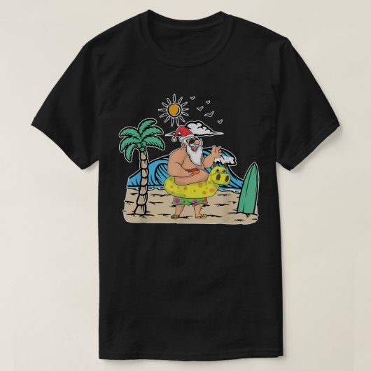 トロピカルビーチのおかしいサンタXmasの夏のクリスマスI Tシャツ (デザイン正面)