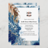 トロピカルビーチのウミウマ 青オレンジ結婚式 招待状 (正面/裏面)