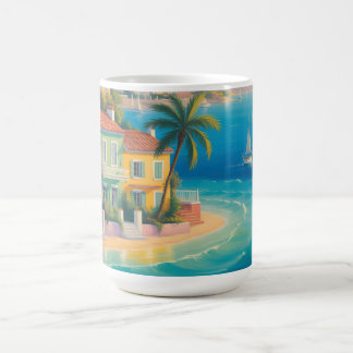 トロピカルビーチのカラフルな地中海の村 コーヒーマグカップ