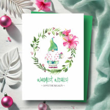 トロピカルビーチのクリスマスカード 水彩画