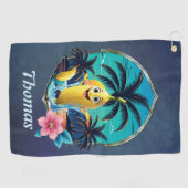 トロピカルビーチの可愛い漫画バナナ。 ゴルフタオル (横)