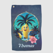 トロピカルビーチの可愛い漫画バナナ。 ゴルフタオル (正面)