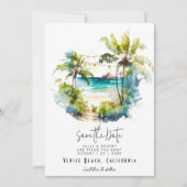 トロピカルビーチの手のひらは日付カードを保存 サンキューカード (正面)