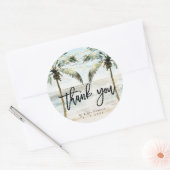 トロピカルビーチの手のひら感謝していのステッカー ラウンドシール (封筒)