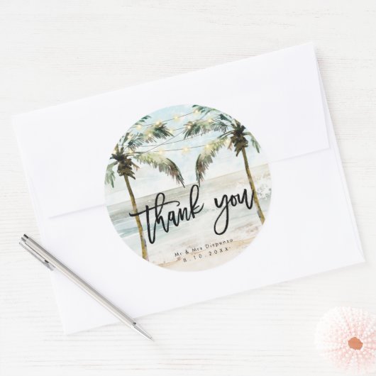 トロピカルビーチの手のひら感謝していのステッカー ラウンドシール (封筒)