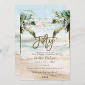 トロピカルビーチの手のひら50th誕生日パーティー 招待状 (正面/裏面)