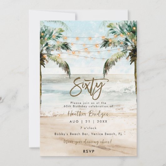 トロピカルビーチの手のひら60th誕生日パーティー 招待状 (正面)