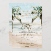 トロピカルビーチの手のひら60th誕生日パーティー 招待状 (正面/裏面)