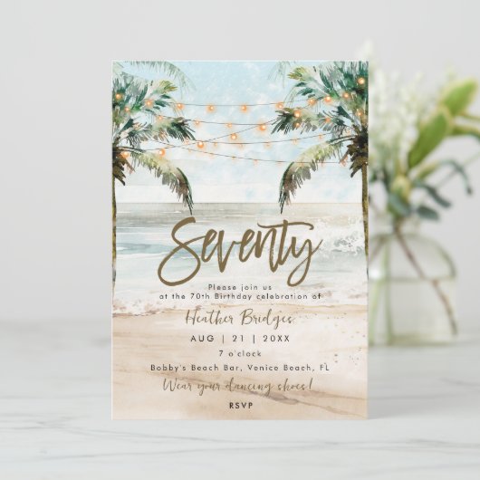 トロピカルビーチの手のひら70th誕生日パーティー 招待状 (スタンド正面)