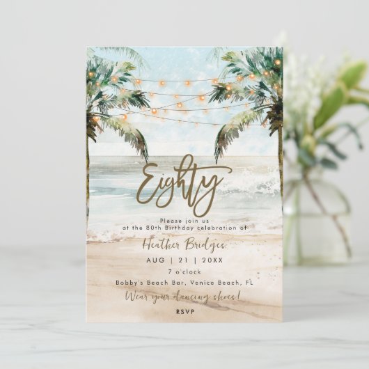 トロピカルビーチの手のひら80th誕生日パーティー 招待状 (スタンド正面)