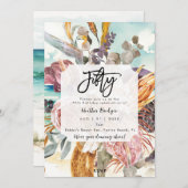 トロピカルビーチの花をあしらった50歳の誕生日パーティー 招待状 (正面/裏面)