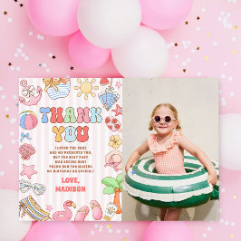 トロピカルビーチの誕生日パーティーの女の子の写真 サンキューカード