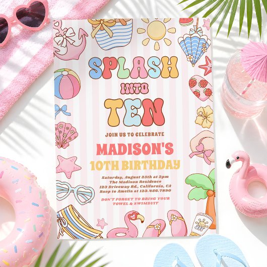 トロピカルビーチの10歳の誕生日パーティーに飛び込もう 招待状