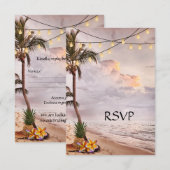 トロピカルビーチまたはデスティネーションウェディングの出欠確認カード 出欠カード (正面/裏面)