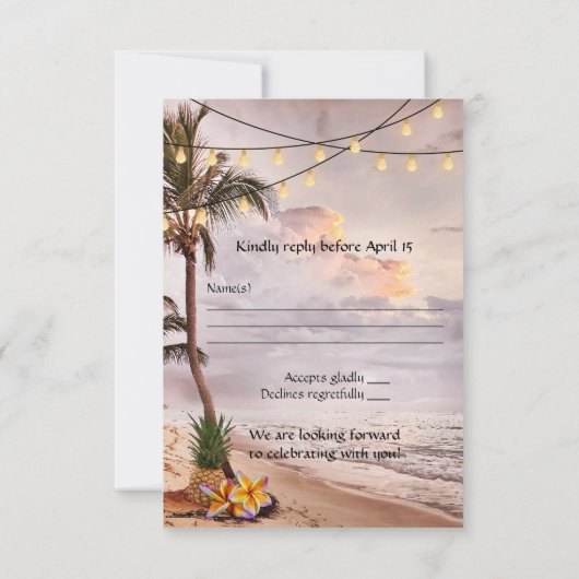 トロピカルビーチまたは目的地の結婚式の出欠確認カード 出欠カード (裏面)